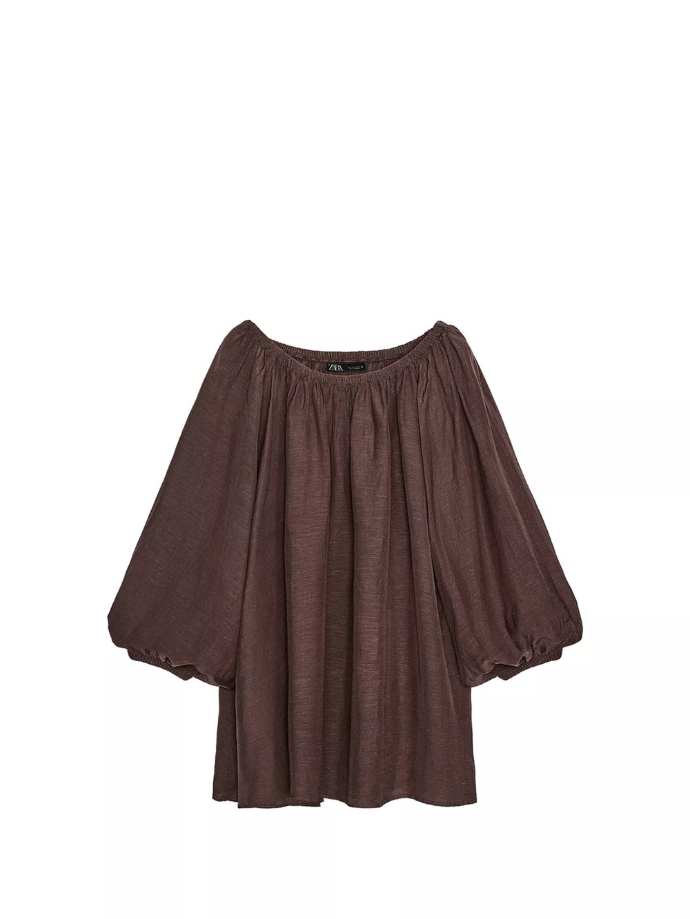 Zara Chocolate Brown Peasant Tunic with Balloon Sleeves